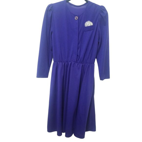 Vintage purple long sleeve flowy crew neck dress - Picture 1 of 4